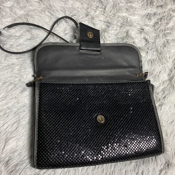 Whiting & Davis Black Mesh Fold Over Shoulder Bag - Picture 2 of 4